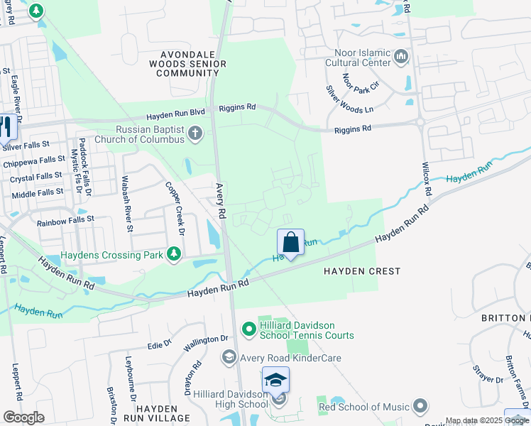 map of restaurants, bars, coffee shops, grocery stores, and more near 5220 Riggins Run in Dublin