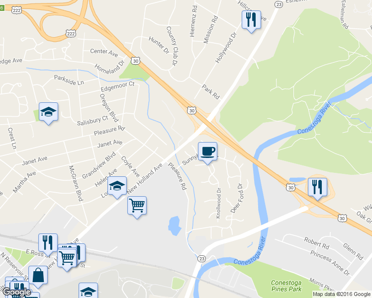 map of restaurants, bars, coffee shops, grocery stores, and more near 9 Toll Gate Station in Lancaster