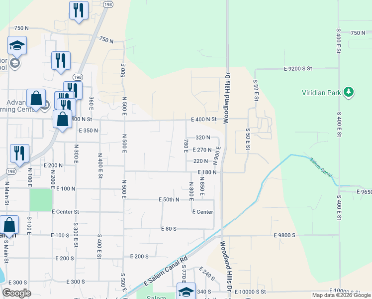 map of restaurants, bars, coffee shops, grocery stores, and more near East 270 North in Salem