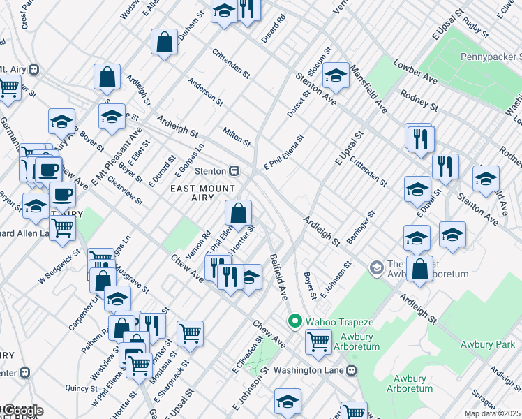 map of restaurants, bars, coffee shops, grocery stores, and more near 6638 Blakemore Street in Philadelphia