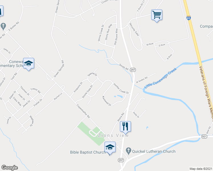 map of restaurants, bars, coffee shops, grocery stores, and more near 130 Kentwell Dr in York