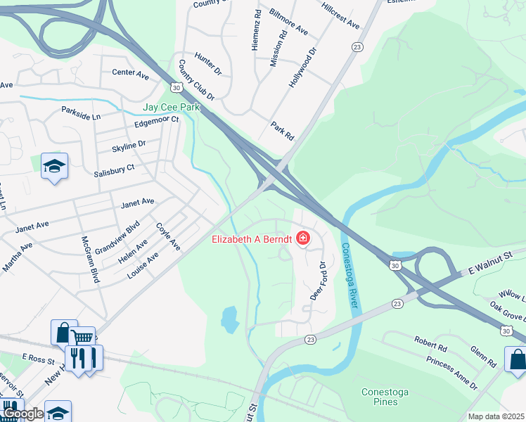 map of restaurants, bars, coffee shops, grocery stores, and more near 25 Toll Gate Station in Lancaster