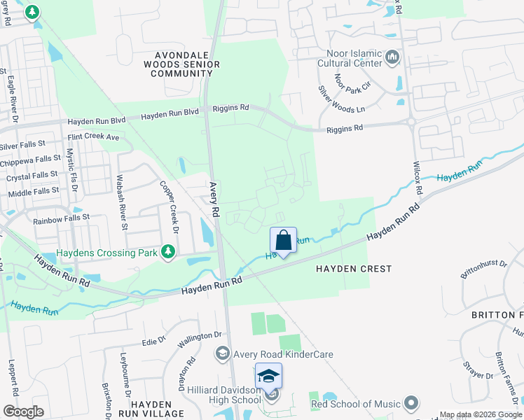 map of restaurants, bars, coffee shops, grocery stores, and more near 5220 Riggins Run in Dublin