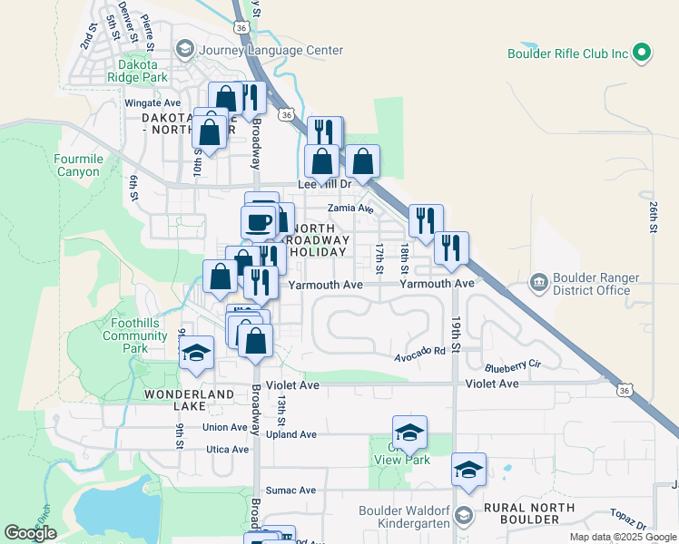 map of restaurants, bars, coffee shops, grocery stores, and more near 4628 16th Street in Boulder