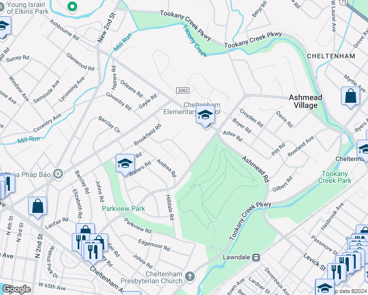 map of restaurants, bars, coffee shops, grocery stores, and more near 109 Pleasant Hill Road in Montgomery County