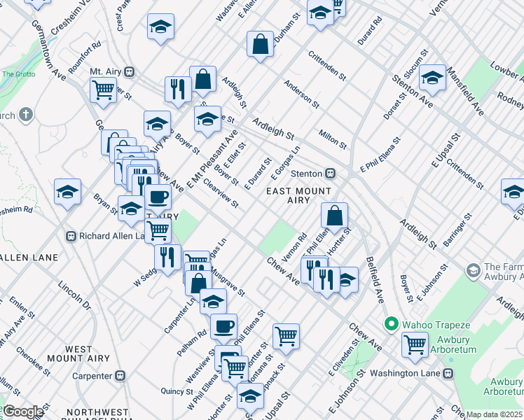 map of restaurants, bars, coffee shops, grocery stores, and more near 269 Meehan Avenue in Philadelphia