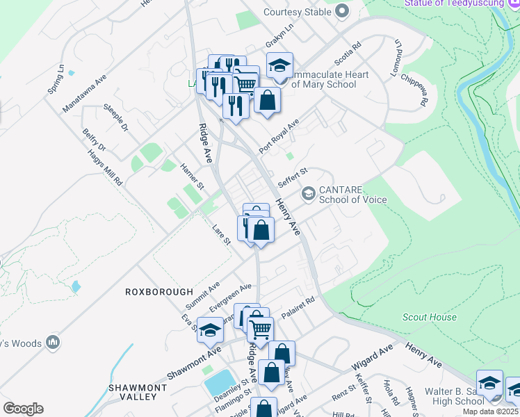 map of restaurants, bars, coffee shops, grocery stores, and more near 640 Keely Street in Philadelphia