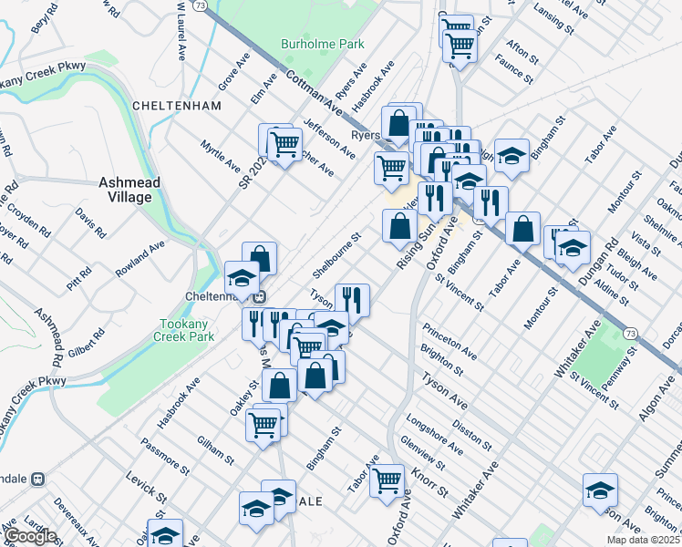map of restaurants, bars, coffee shops, grocery stores, and more near 7024 Oakley Street in Philadelphia