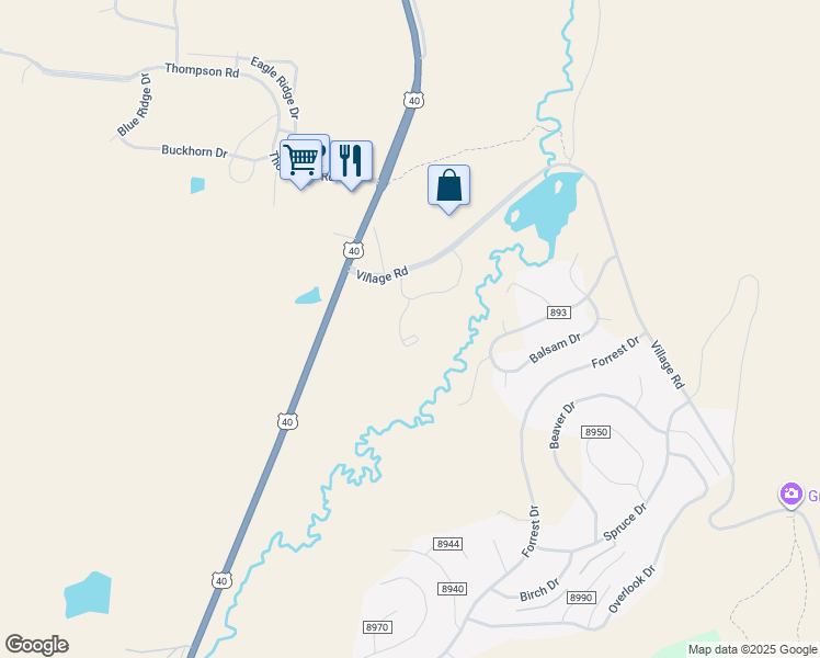 map of restaurants, bars, coffee shops, grocery stores, and more near 162 Village Road in Granby
