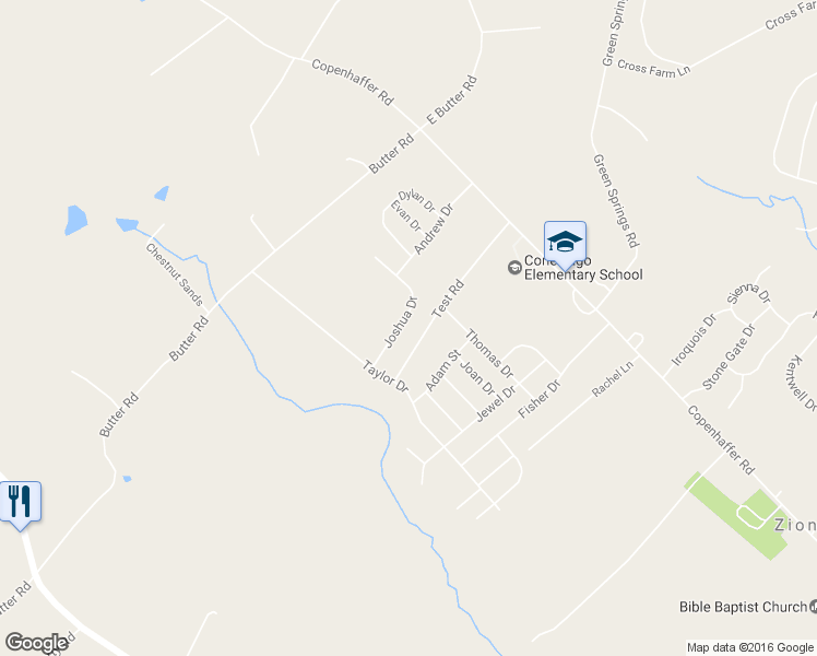 map of restaurants, bars, coffee shops, grocery stores, and more near 45 Joshua Drive in York