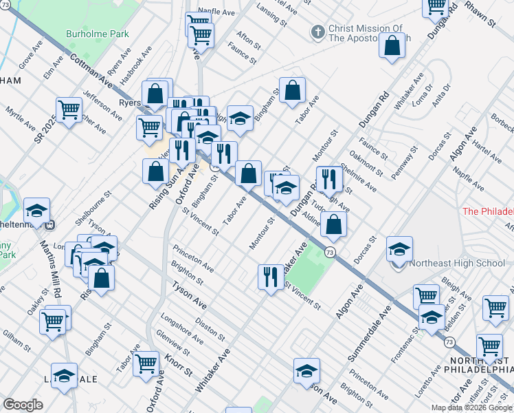 map of restaurants, bars, coffee shops, grocery stores, and more near in Philadelphia