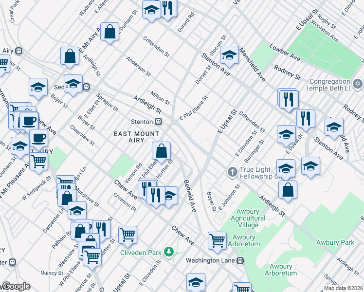map of restaurants, bars, coffee shops, grocery stores, and more near 6635 Blakemore Street in Philadelphia