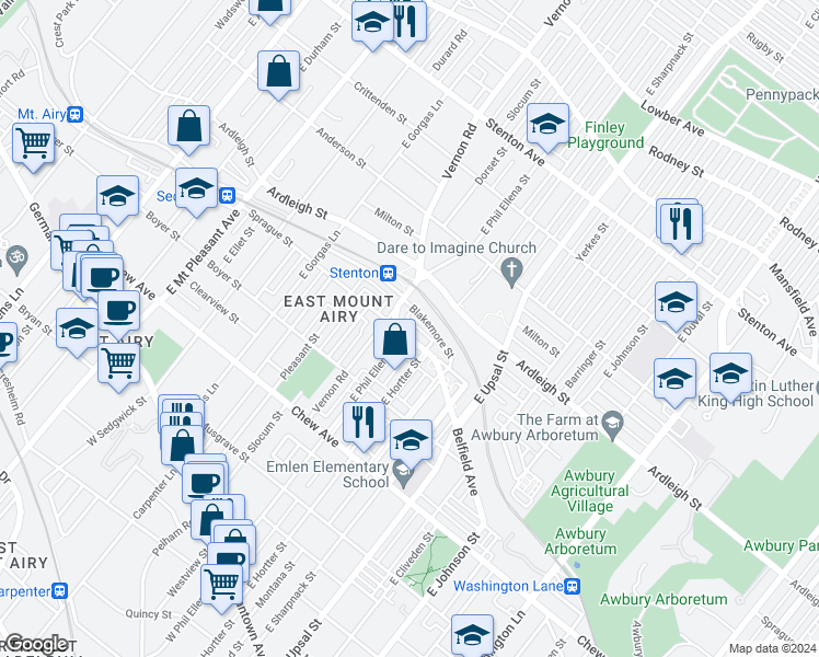 map of restaurants, bars, coffee shops, grocery stores, and more near 6665 Sprague Street in Philadelphia