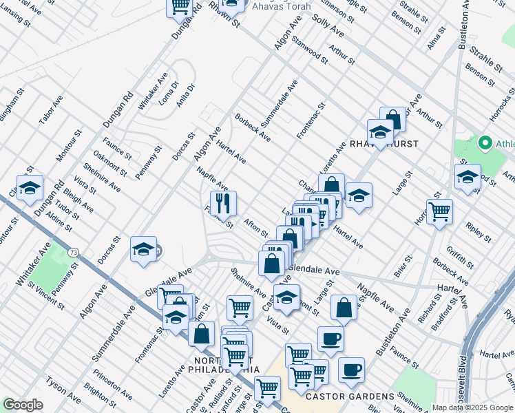 map of restaurants, bars, coffee shops, grocery stores, and more near 1807 Napfle Avenue in Philadelphia