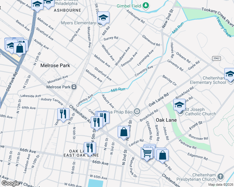 map of restaurants, bars, coffee shops, grocery stores, and more near 7412 Richards Road in Melrose Park