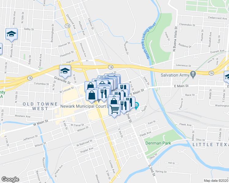 map of restaurants, bars, coffee shops, grocery stores, and more near 26 North Park Place in Newark