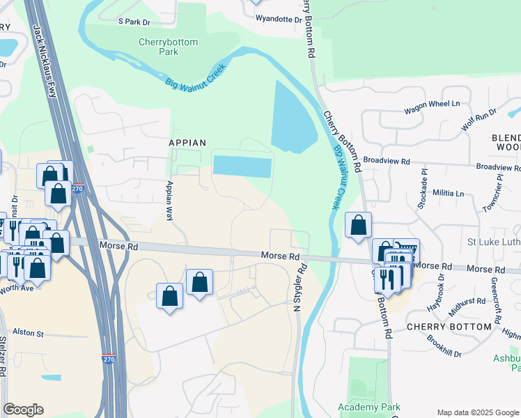 map of restaurants, bars, coffee shops, grocery stores, and more near 4250 Morse Road in Columbus