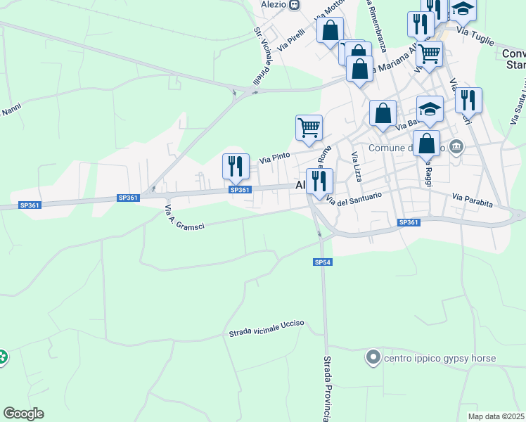map of restaurants, bars, coffee shops, grocery stores, and more near 15 Via F. Zizzi in Alezio