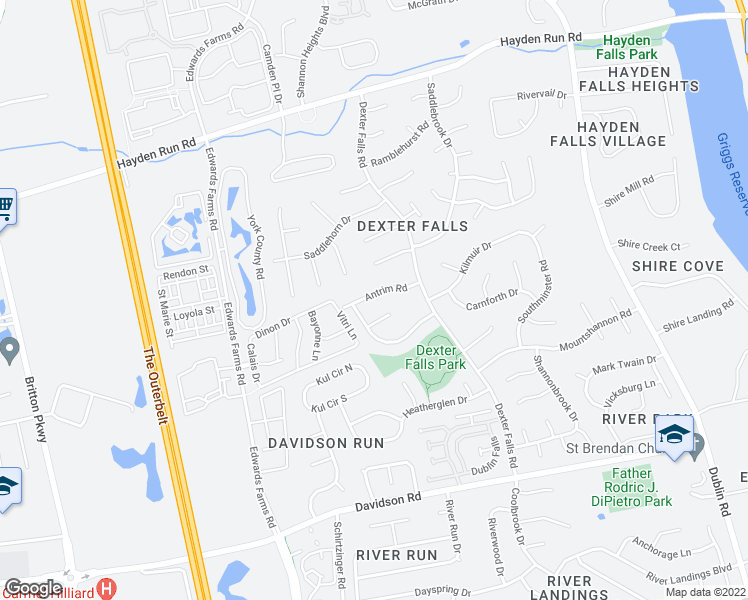 map of restaurants, bars, coffee shops, grocery stores, and more near 3901 Antrim Road in Columbus