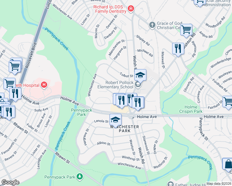 map of restaurants, bars, coffee shops, grocery stores, and more near 2736 Axe Factory Road in Philadelphia