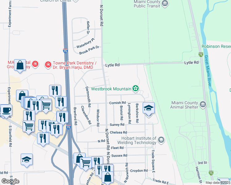 map of restaurants, bars, coffee shops, grocery stores, and more near 1441 Trade Square West in Troy