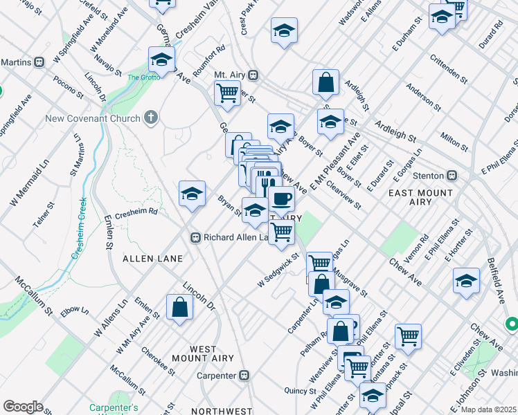 map of restaurants, bars, coffee shops, grocery stores, and more near 15 West Durham Street in Philadelphia