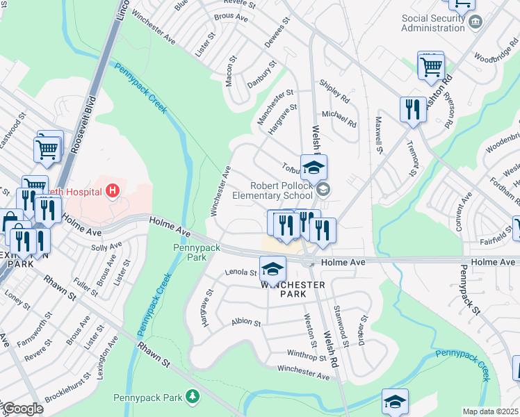 map of restaurants, bars, coffee shops, grocery stores, and more near 2736 Axe Factory Road in Philadelphia