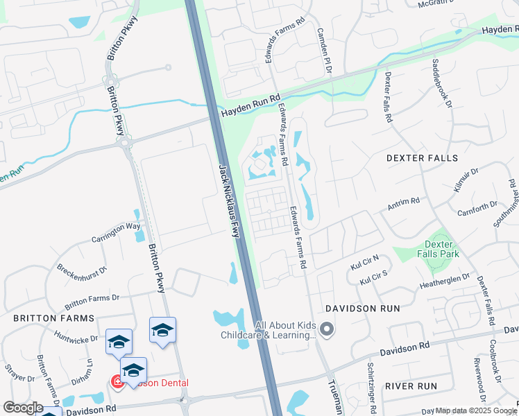 map of restaurants, bars, coffee shops, grocery stores, and more near 5199 Edwards Farms Road in Columbus