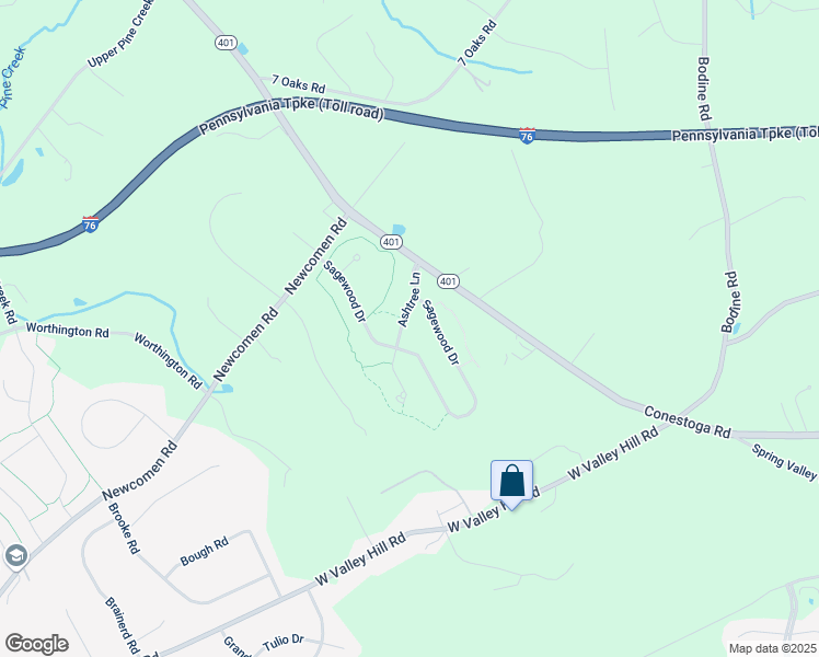 map of restaurants, bars, coffee shops, grocery stores, and more near 23 Ashtree Lane in Malvern