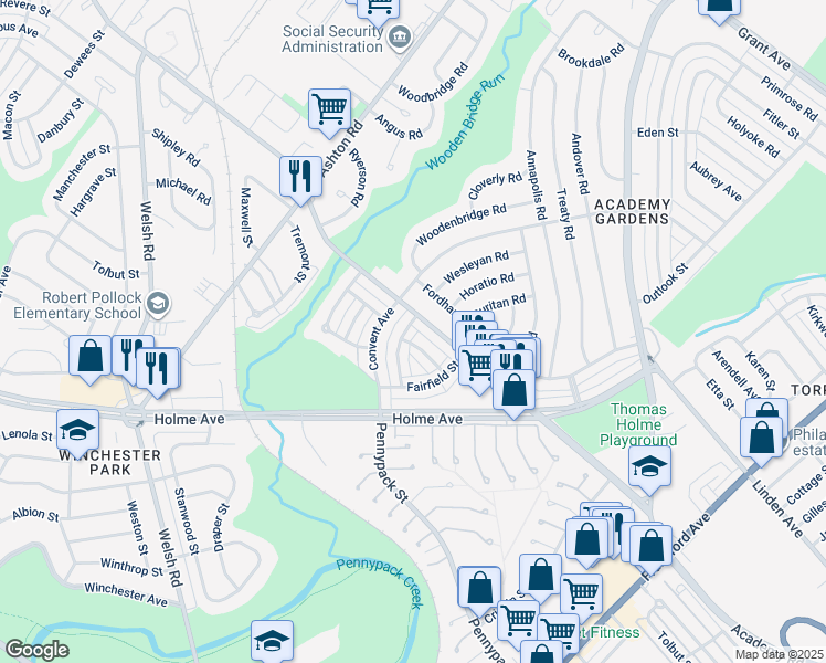 map of restaurants, bars, coffee shops, grocery stores, and more near 9049 Wesleyan Road in Philadelphia