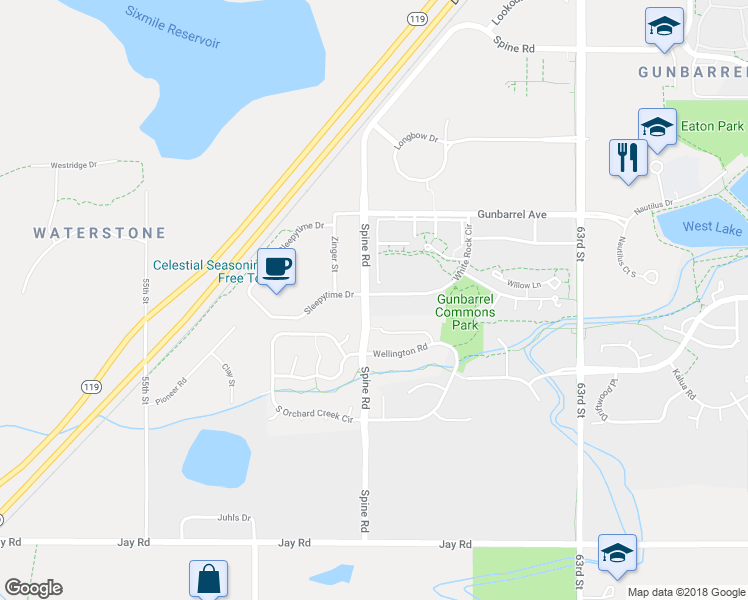 map of restaurants, bars, coffee shops, grocery stores, and more near 4650 White Rock Circle in Boulder