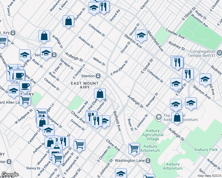map of restaurants, bars, coffee shops, grocery stores, and more near 6635 Blakemore Street in Philadelphia