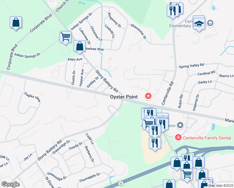 map of restaurants, bars, coffee shops, grocery stores, and more near in Oyster Point