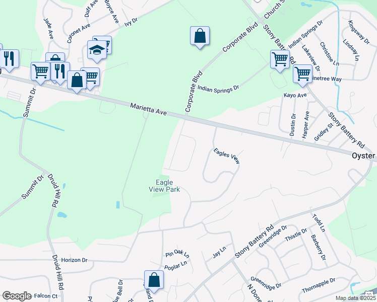 map of restaurants, bars, coffee shops, grocery stores, and more near 746 Oxford Rd in Lancaster