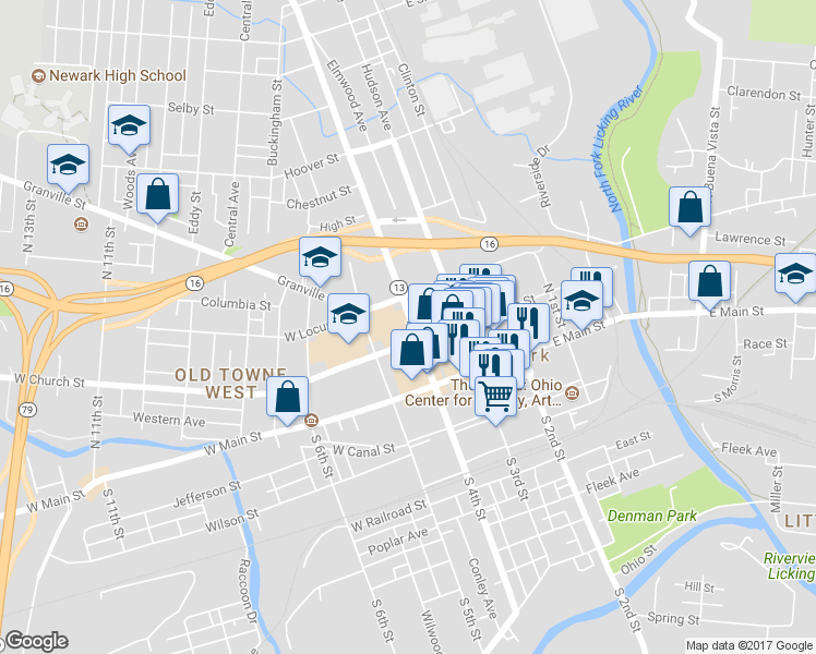 map of restaurants, bars, coffee shops, grocery stores, and more near 55 North 4th Street in Newark