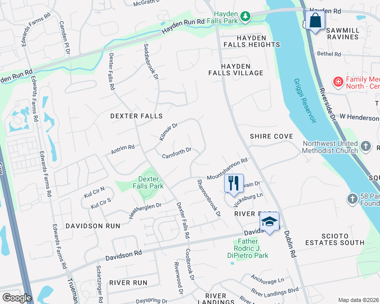 map of restaurants, bars, coffee shops, grocery stores, and more near 3685 Carnforth Drive in Columbus