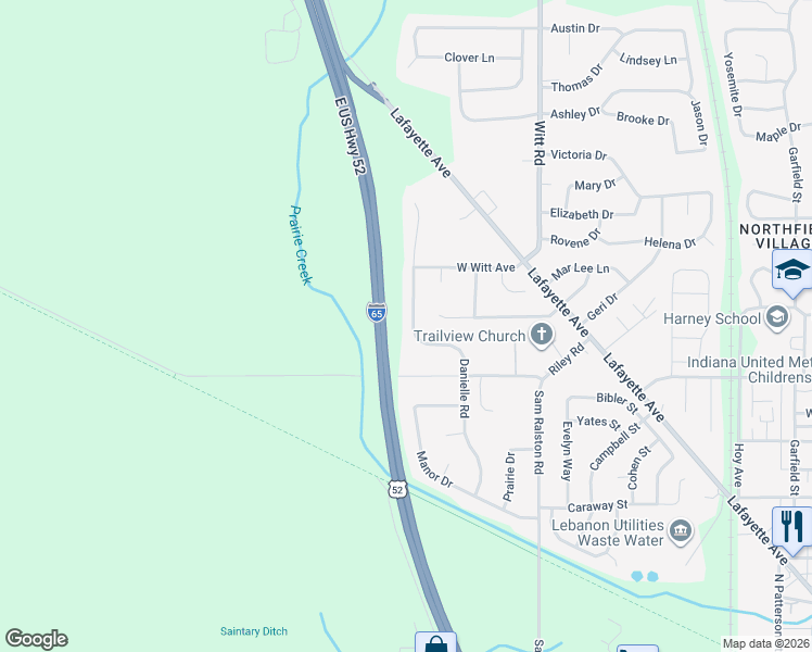 map of restaurants, bars, coffee shops, grocery stores, and more near 1406 Danielle Road in Lebanon