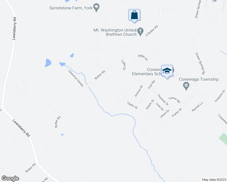 map of restaurants, bars, coffee shops, grocery stores, and more near 335 Taylor Drive in York