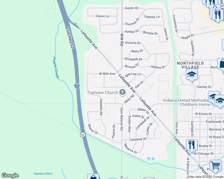 map of restaurants, bars, coffee shops, grocery stores, and more near 1623 Jaques Drive in Lebanon