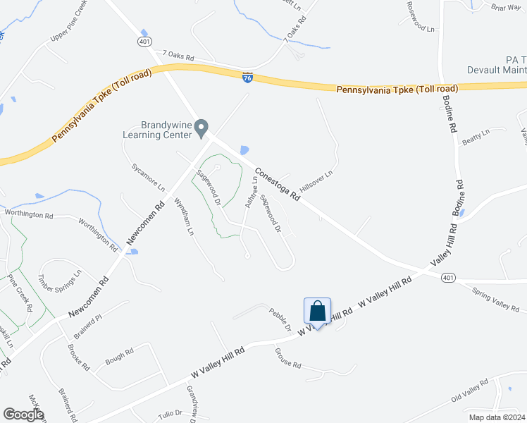 map of restaurants, bars, coffee shops, grocery stores, and more near 12 Sagewood Drive in Malvern