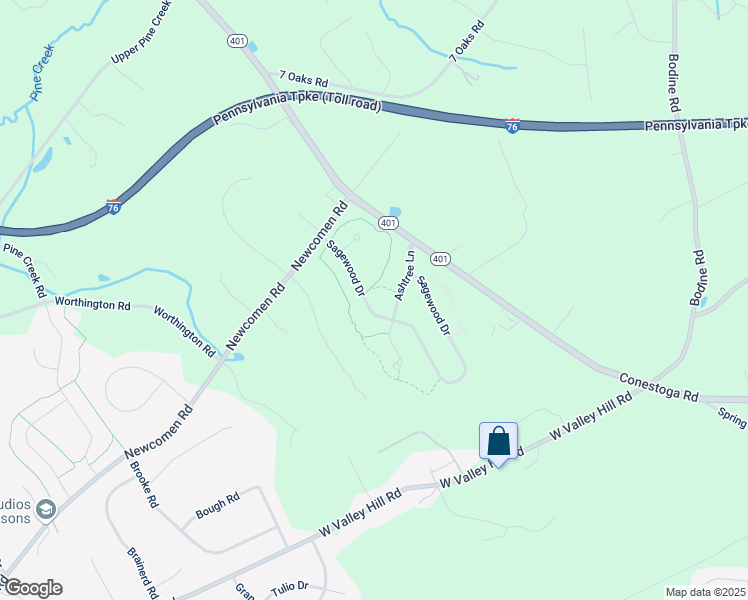 map of restaurants, bars, coffee shops, grocery stores, and more near 110 Sagewood Drive in Malvern