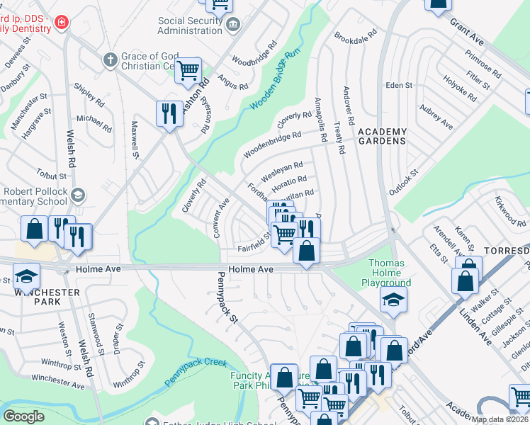 map of restaurants, bars, coffee shops, grocery stores, and more near 3123 Willits Road in Philadelphia