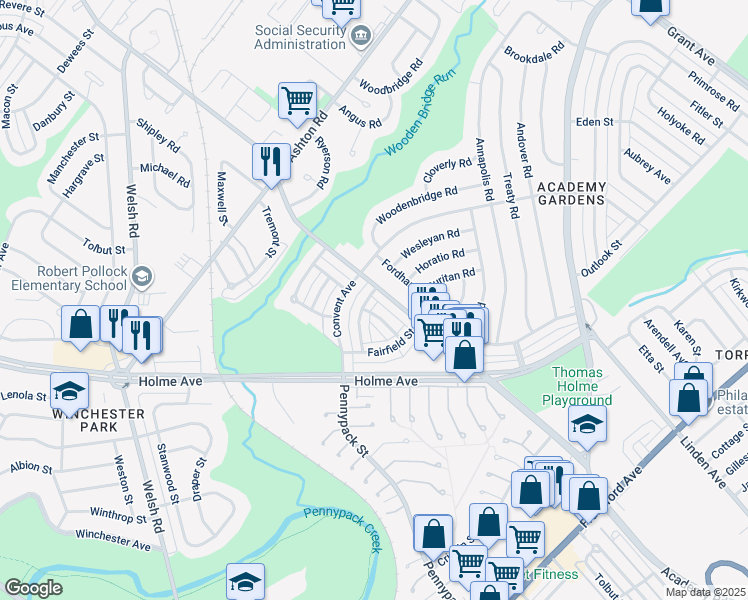 map of restaurants, bars, coffee shops, grocery stores, and more near 9049 Wesleyan Road in Philadelphia