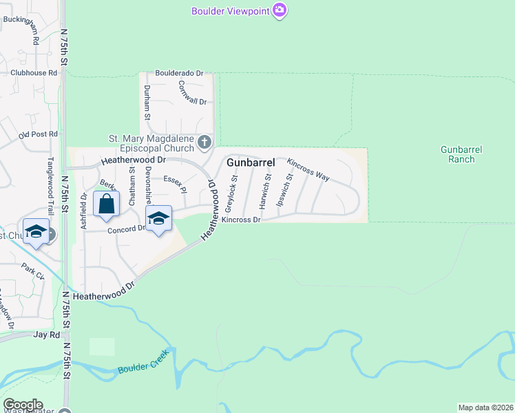 map of restaurants, bars, coffee shops, grocery stores, and more near 4627 Harwich Street in Boulder