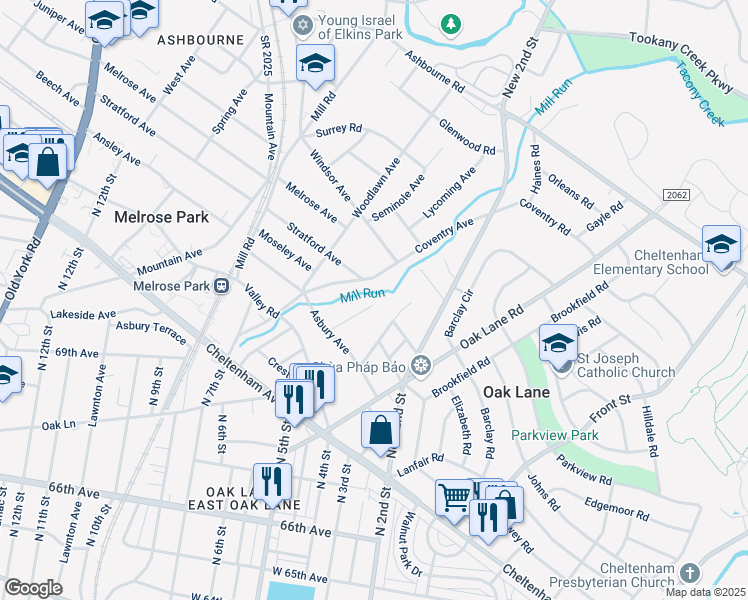 map of restaurants, bars, coffee shops, grocery stores, and more near 7414 Richards Road in Melrose Park