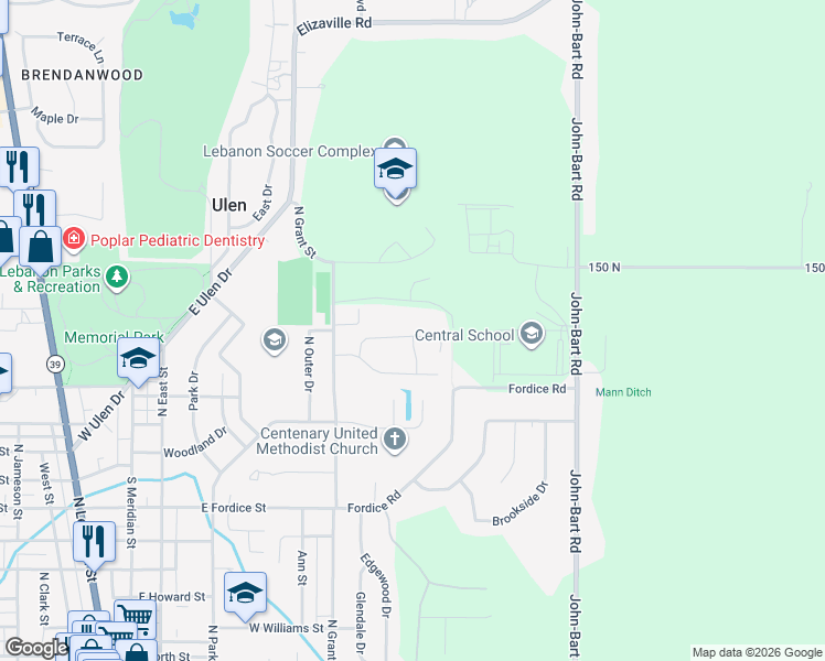 map of restaurants, bars, coffee shops, grocery stores, and more near 908 Sorrell Court in Lebanon