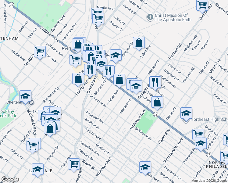 map of restaurants, bars, coffee shops, grocery stores, and more near in Philadelphia
