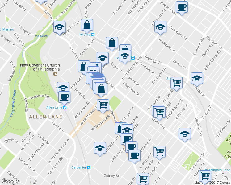 map of restaurants, bars, coffee shops, grocery stores, and more near 7028 Chew Avenue in Philadelphia