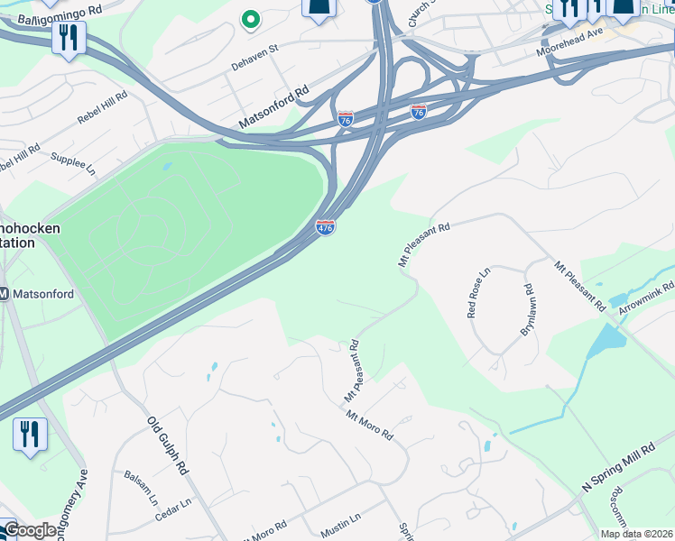 map of restaurants, bars, coffee shops, grocery stores, and more near 800 Chateau Lane in Villanova
