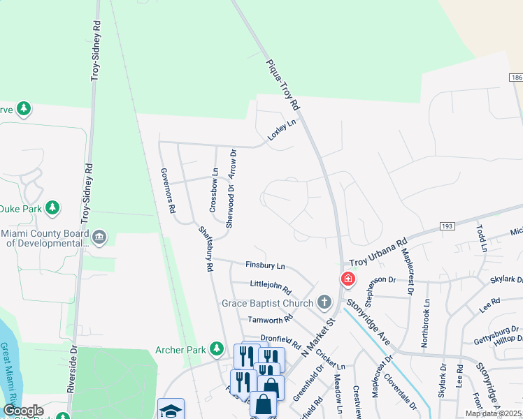 map of restaurants, bars, coffee shops, grocery stores, and more near 766 West Bentley Circle in Troy